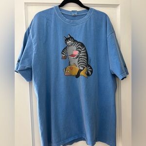 Vintage Crazy Shirts Hawaii Tee XL Blue Cat Fish Graphic 90s Style